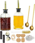 Oudizz Coffee Syrup Dispenser Set 2 Pcs - 200ml Syrup Dispenser Glass With Metal Pour Spout for Coffee Bar for Kitchen