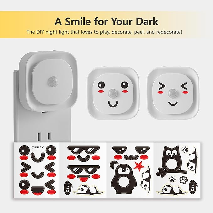 2 Pack Plug in Night Light with Motion Sensor & Dusk to Dawn Sensor, 3 Sensor Modes, Dimmable Night Lights Plug into Wall, Warm White Nightlight for Kids, Bathroom, Bedroom, Kitchen, Indoor