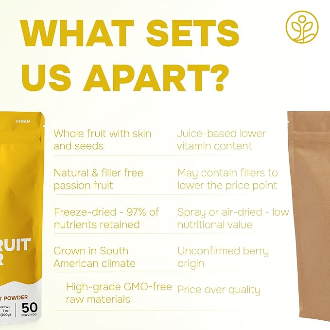 Jungle Powders Passion Fruit Powder 7 Ounce, Freeze Dried Passion Fruit Puree Powder for Baking Smoothies Lilikoi Granadilla Additive Free Purée Extract Fruit Juice Supplement