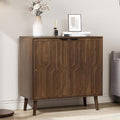 Walnut Buffet Cabinet, Sideboard Cabinet with Storage Fluted Doors, Farmhouse Coffee Bar Table for Kitchen, Living Room, Entryway