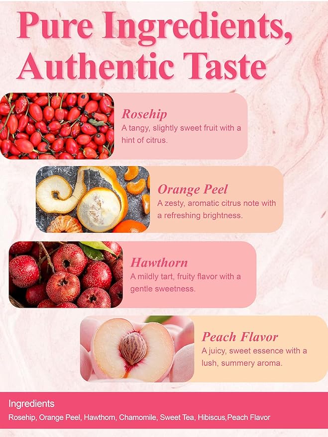 LOOMICA Peach Herbal Tea, Caffeine-Free, Peach Tea Bags with Rosehip, Hibiscus, Chamomile & Orange Peel, Naturally Balanced Sweet & Tangy, Refreshing Fruity Herbal Blend, No Artificial Sugar, 20 Counts