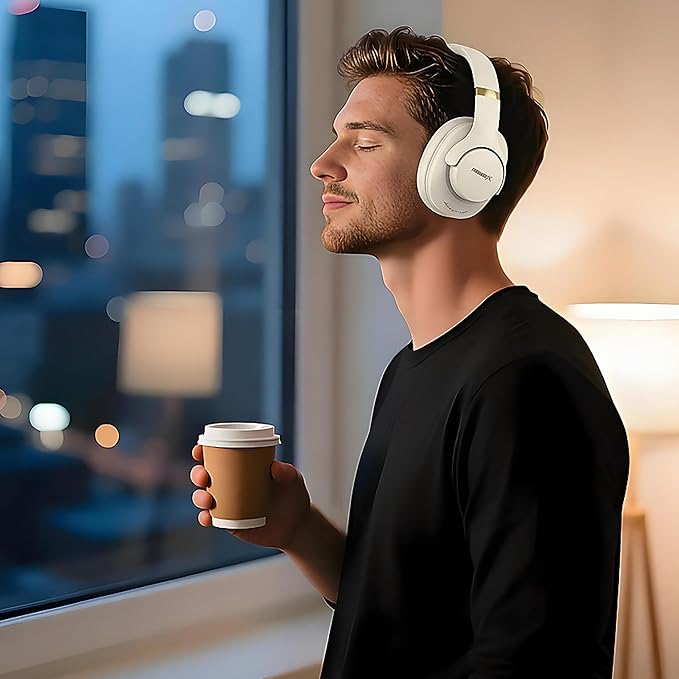 Riwbox NC3 Noise Cancelling Headphones,Bluetooth Over Ear Wireless Headset,60H Playtime,Hi-Res Audio, Foldable,Bluetooth V5.4,Comfort&Immersion for Work,Commuting (White)