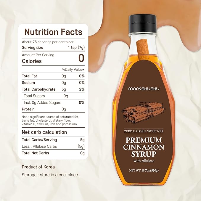 Allulose syrup & Premium Cinnamon Allulose Syrup 18.7 Fl Oz - Liquid Sweetener for coffee and other drinks - Keto, Vegan, Diabetes-Safe - Zero Calorie Sugar Substitute - Monk Fruit