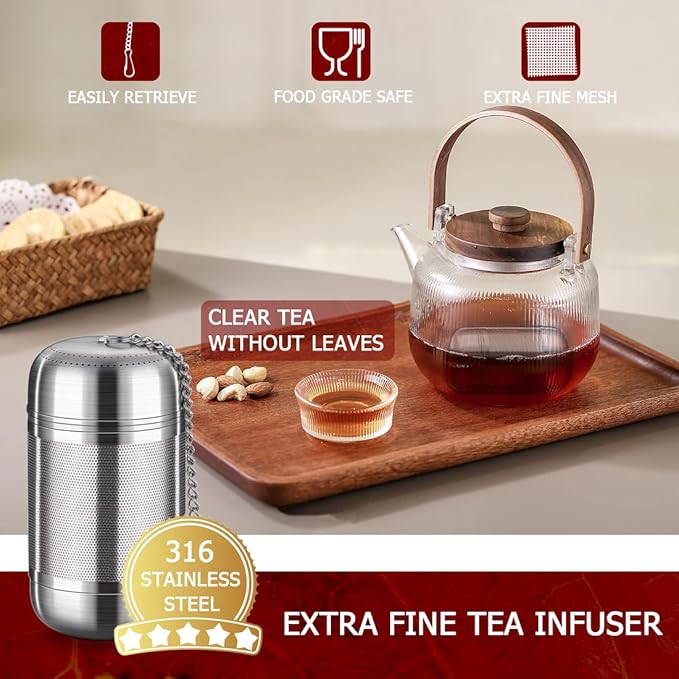 Tea Infuser For Loose Leaf Tea Drinkers, Extra Fine Mesh Tea Strainers 316 Stainless Steel, Tea Steeper, Tea Filter, Tea Diffuser For Rooibos/Black Tea/Herbs/Spices By Iruerti KTAD, 1.8*1.8*3.66'' (M)