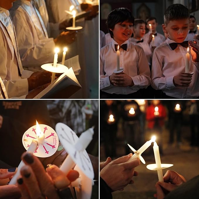 400 Pack White Taper Candles with Drip Guards & Paper Holders - 5 Inch Odorless Religious Candles for Church Prayers, Sabbath Ceremonies, & Home Decorations…