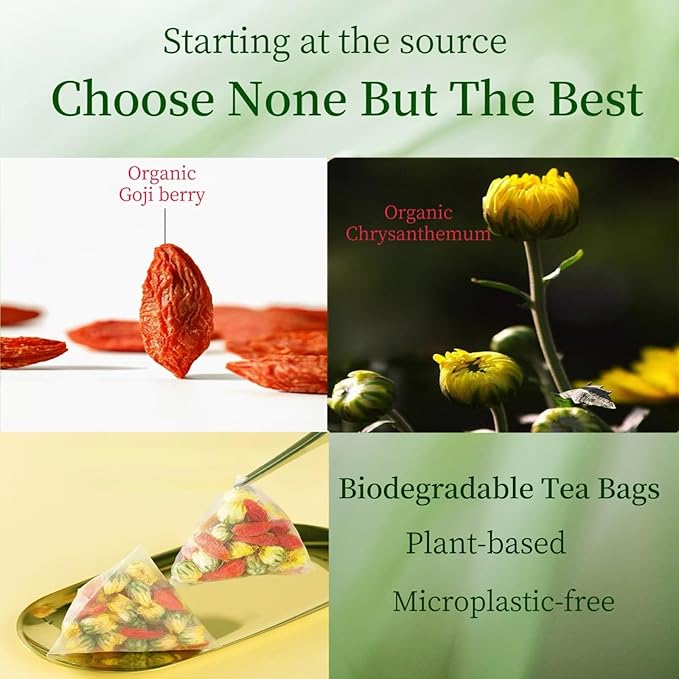 Eastrue Organic Goji Berry & Chrysanthemum Tea,50 Tea Bags, Traditional Herbal Tea for Stress Relief & Natural Cleanse,Better Sleep,Caffeine Free,Non-GMO