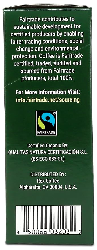 Rex Coffee Organic Fairtrade Decaf Freeze-Dried Instant Sticks – Naturally Decaffeinated Arabica, 25 Single-Serve Packs, Mountain Water Process