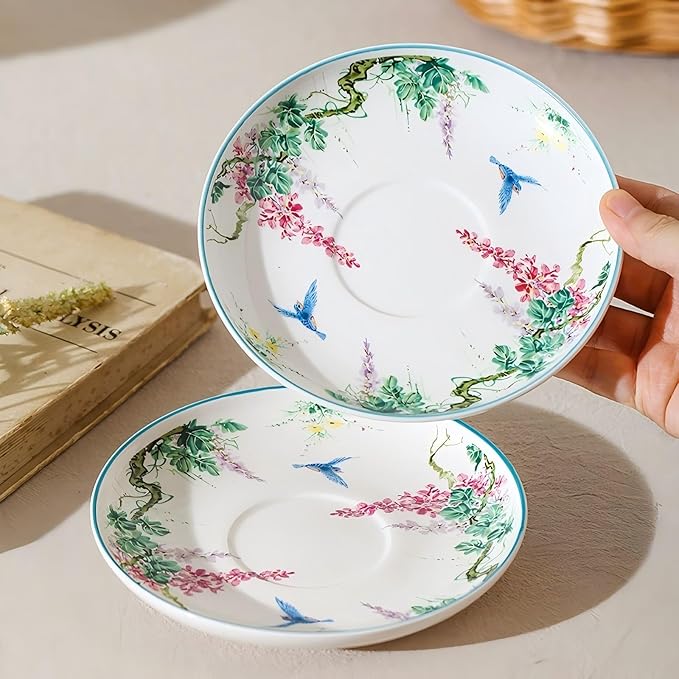 Floral Ceramic Cup Bone China Tea Cup and Saucer Set 6.8 Oz Gold Trim Vintage Style Porcelain Coffee Cup for Home Kitchen Office, Style 6