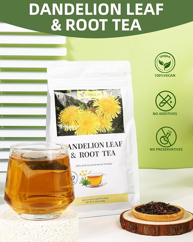 120 Teabags - Dandelion Leaf & Root Tea Bags, Natural Herbal Tea for Liver & Kidney Health, Supports Digestion & Boosts Immune System - Caffeine-Free, Non-GMO, No Additives