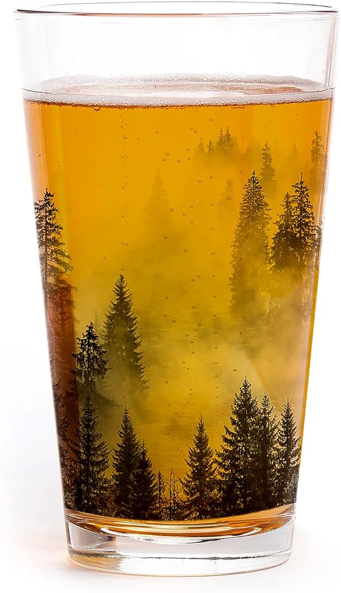 Black Lantern Pint Glass – Beer Glasses for Craft Beer Enthusiasts - One 16oz. Premium Pint Glass for Nature Lovers - Glasses for Cocktails Beer Water and Juice (Forest and Clouds)