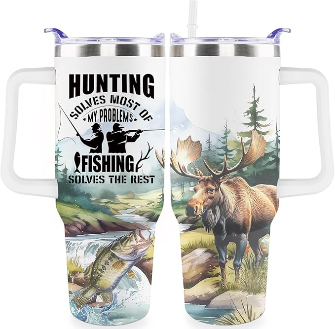 Fishing Gifts For Men 40oz Travel Tumbler for Fishing Lover Fathers Day Fishings Gift For Dad Grandpa Husband as Christmas Birthday Presents Fishings Lover Cup With Handle