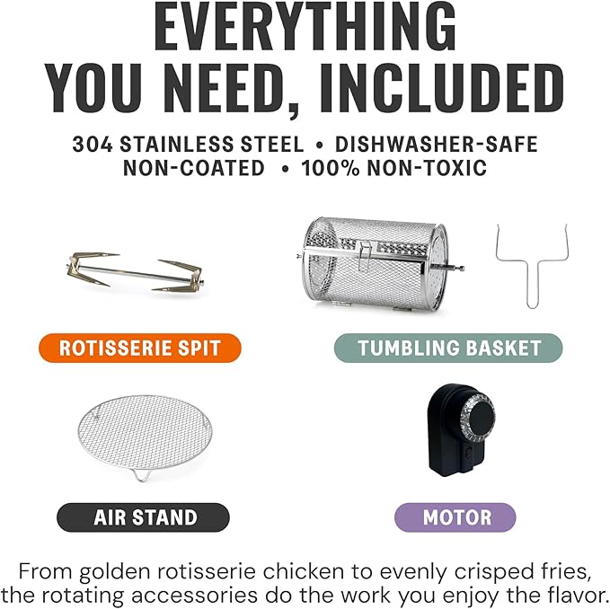 Non-Toxic Air Fryer - Glass AirFryer 5 Quart w/ 360 Visibility, Self-Cleaning, 400F Vortex Air Fryer for Even Cooking, BPA-Free Teflon Free, 6-in-1 Functions, Rotisserie, Roast, Bake, Glass