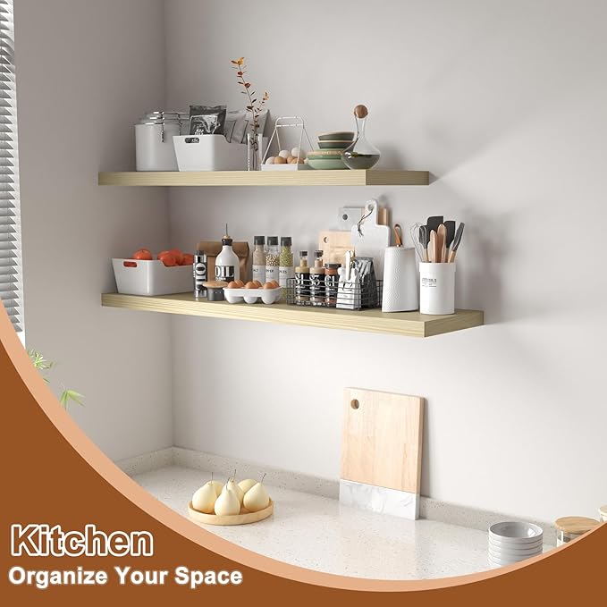 12 Inch Deep Floating Shelves for Wall 3 Pack Floating Shelfs Large Storage Space Wall Decor Display Shelf for Bathroom Living Room Bedroom Kitchen 40" W x 12" D x 1.2" H Natural Wood