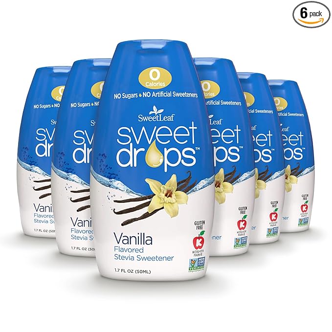 SweetLeaf Sweet Drops - Flavored Stevia Liquid Sweetener, Stevia Extract, Zero Calories, Gluten Free, Keto Friendly, Non GMO, Natural Flavor, Sugar Alternative - Vanilla, 1.7 Fl Oz (Pack of 6)
