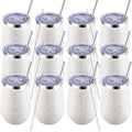 MEWAY 12oz Insulated Wine Tumbler Bulk, Double Wall Vacuum Stainless Steel Travel Tumbler with Straw,12 pack of wine tumbler(Almond Leopard,Set of 12)