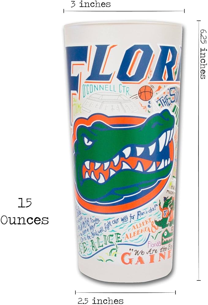 Catstudio Drinking Glass, University of Florida Glass Cup for Kitchen, 15oz Dishwasher Safe Tumbler for UF Alumni