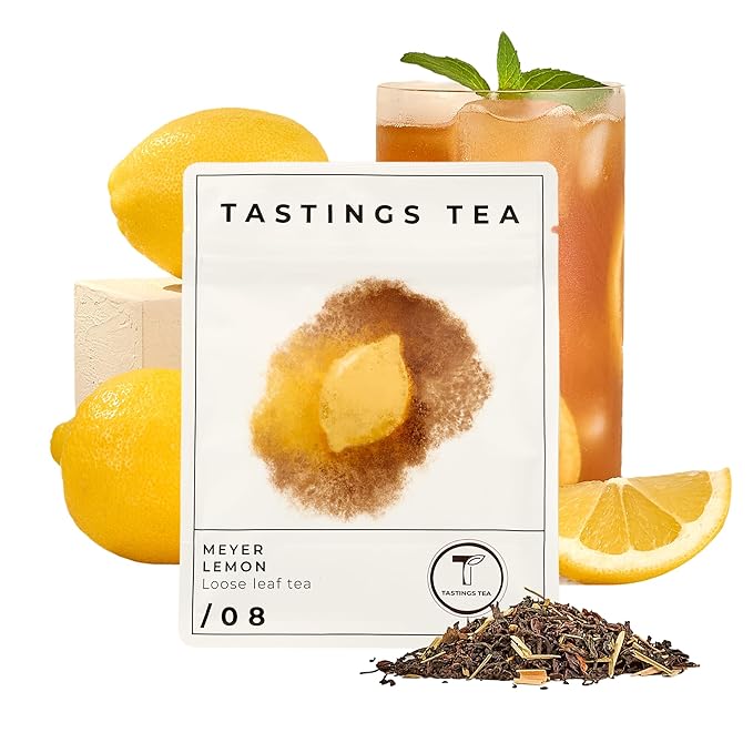 Tastings Tea Meyer Lemon Loose Leaf, 2 oz | Unsweetened Black Citrus Blend & Fruit Infusion with Lemongrass & Peel | Hot or Iced Cold Brew | Small Batch & Sustainably Sourced | Resealable Pouch