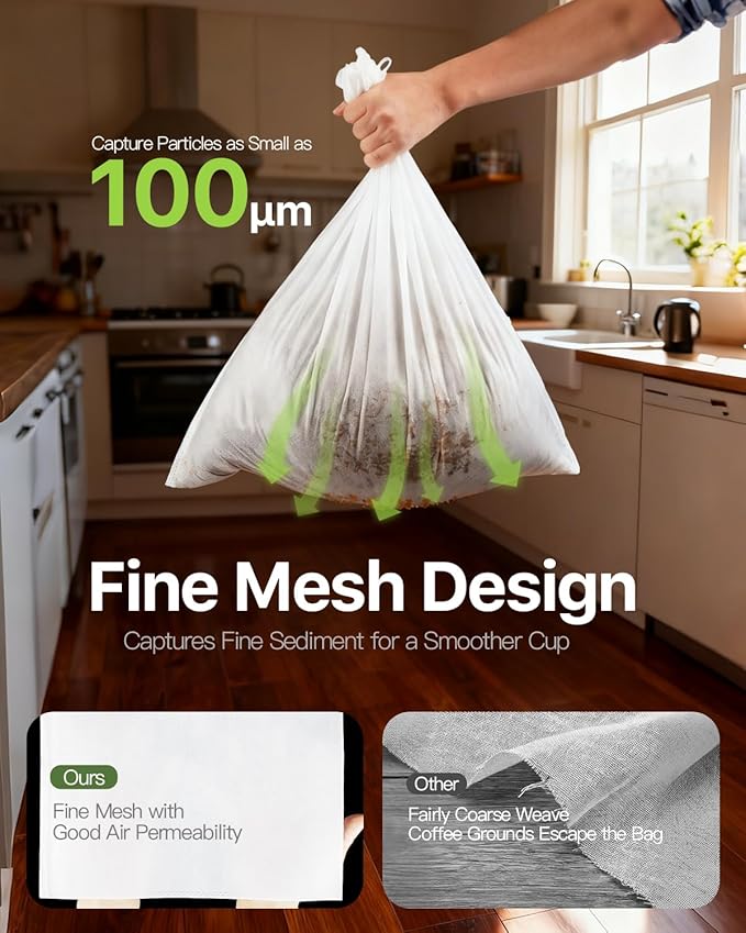 Grasseed Cold Brew Filter Bags for Toddy & OXO Coffee Makers, Cold Brew Bag with Drawstring for Pitchers and Mason Jars, 12" x 12", 25Pack