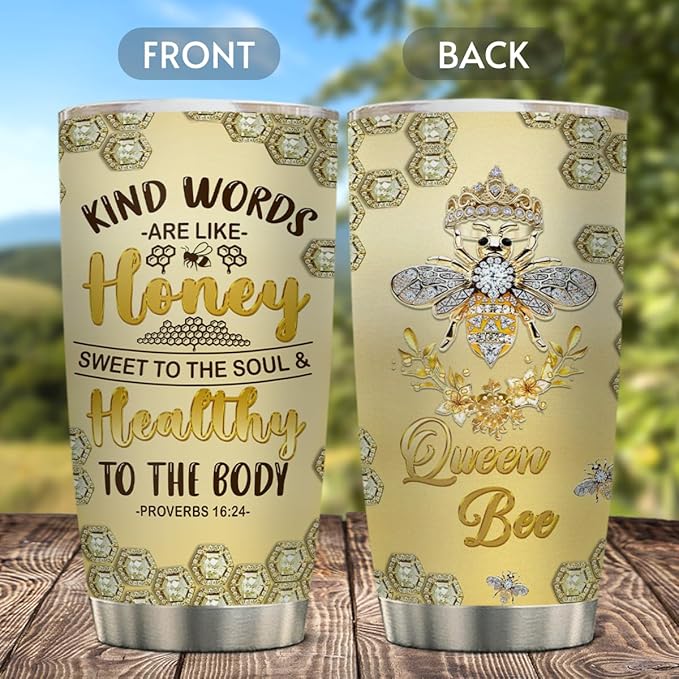 winorax Bee Tumbler Gifts For Women Girls Queen Bees Tumblers Jewelry Drawing Style Stainless Steel Tumblers Coffee Travel Mug 20oz Birthday Christmas Presents