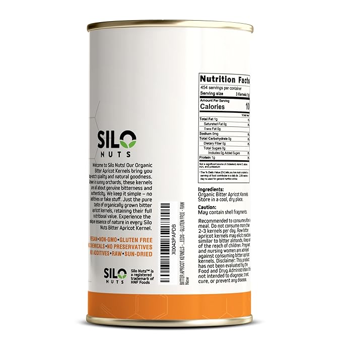SILO Nuts Organic Bitter Apricot Kernels - 16 oz USDA Certified Organic Bitter Apricot Seeds - Natural & Non-GMO, Premium Quality Kernals, No Sulfur or Additives
