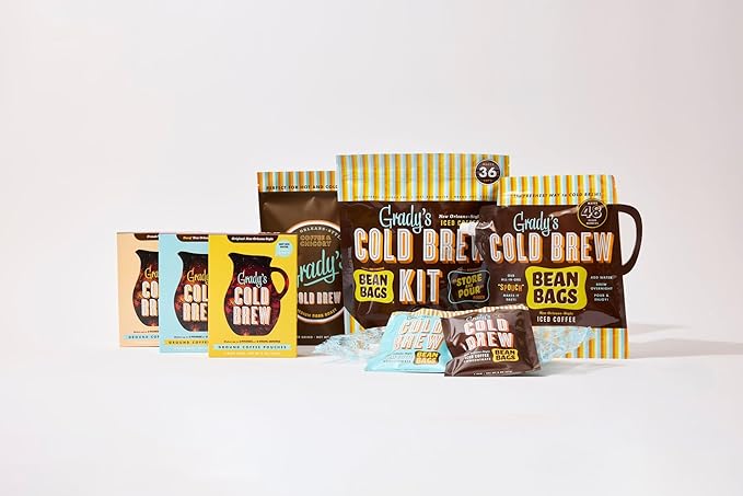 GRADY’S COLD BREW, New Orleans Style - DECAF, 100% Arabica Ground Coffee & Chicory Pouches, SIX Bundles of 4 Easy-to-Brew Bean Bags, Makes 72 drinks