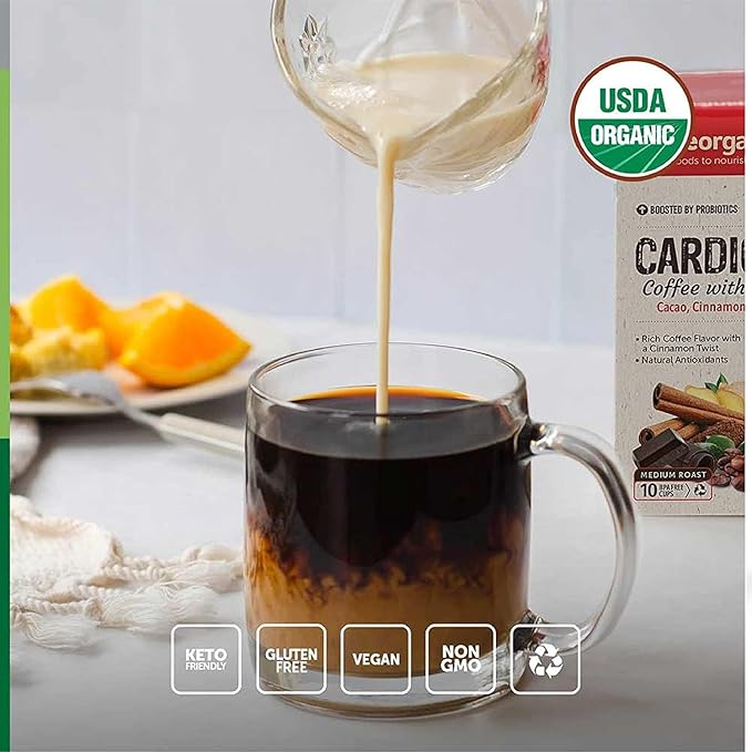 Energizing Organic Coffee Pods – Medium Roast with Superfoods & Probiotics – Infused with Maca, Guarana, Cordyceps Mushroom Extract, Schisandra – Vegan, Gluten-Free - 10 Recyclable Single Serve K-Cups - 6 Pack