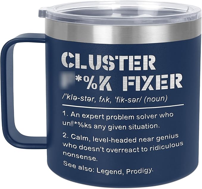 Christmas Funny Gifts for Coworkers - 14 Oz Stainless Steel Insulated Coffee Mug With Lid - Birthday Gag Gifts for Women Men Coworkers Boss Work Bestie Friends, White Elephant Gift for Men