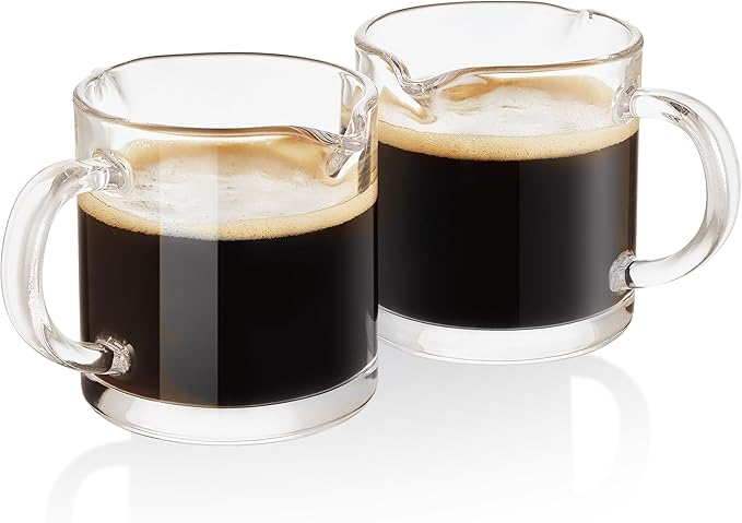 Ackers Clear Espresso Cups Set of 2,4 OZ Double Spouts Cups,Milk Cup with Handle, Espresso Accessories for Machine, Small