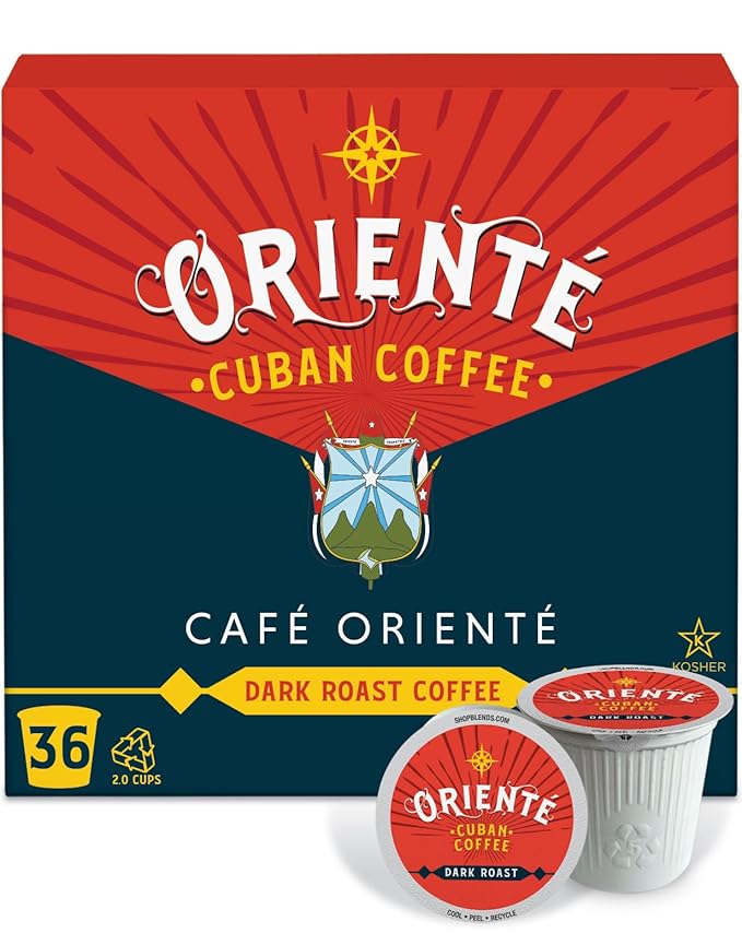 Oriente Dark Roast Coffee Pods, 36 ct, Cuban Inspired in Recyclable Single Serve Pods - 100% Arabica Coffee, Compatible with Keurig K Cups Maker