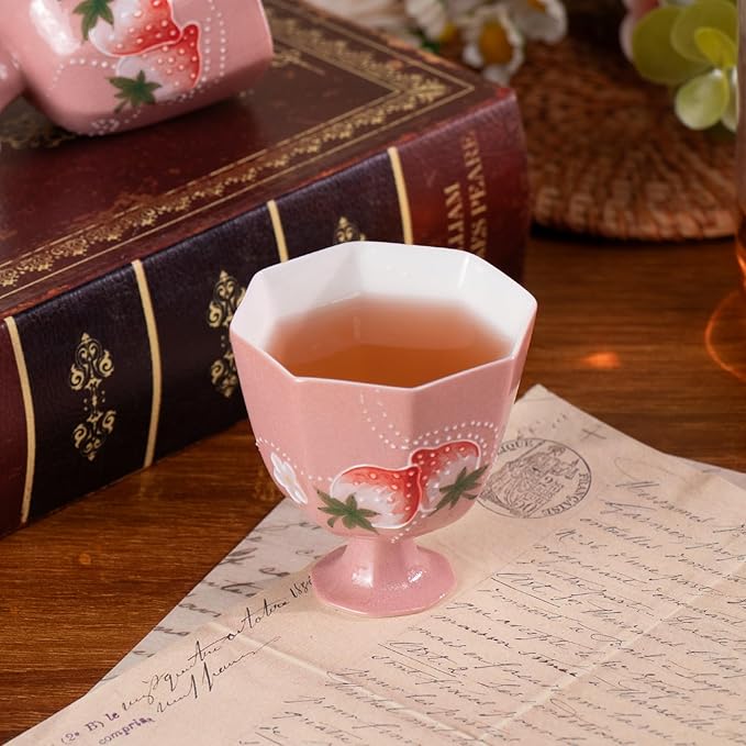 KAMMAK Tea Cup Set of 2 Small Tea Cups 2oz Red Porcelain Tea Cup Set, Asian Ceramic Teacups for Home, Party, Office, Chinese Kung Fu Tea Set for Hot/Cold Drink (Gao Zu)