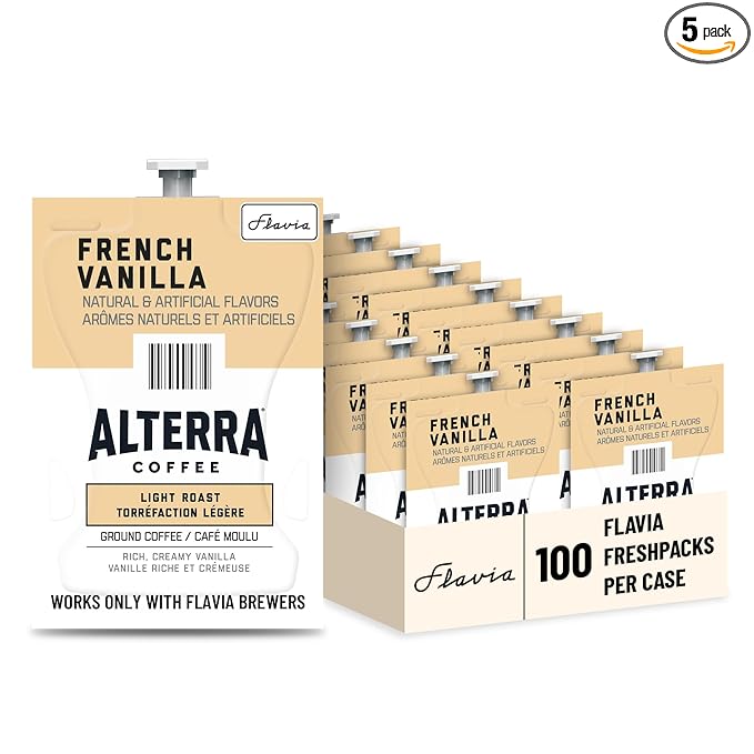 Flavia Alterra French Vanilla Coffee Freshpacks works only with Flavia Brewers, Light Roast (Case of 100)