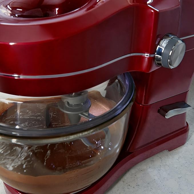 Kenmore 500W Oviation Stand Mixer - 10 Speed Mixing, Tilt-Head, 5QT Handheld Glass Bowl With Pouring Top Splash Guard, Flat Beater, Whisk, Dough Hook Attachments Countertop Kitchen Appliance, Red
