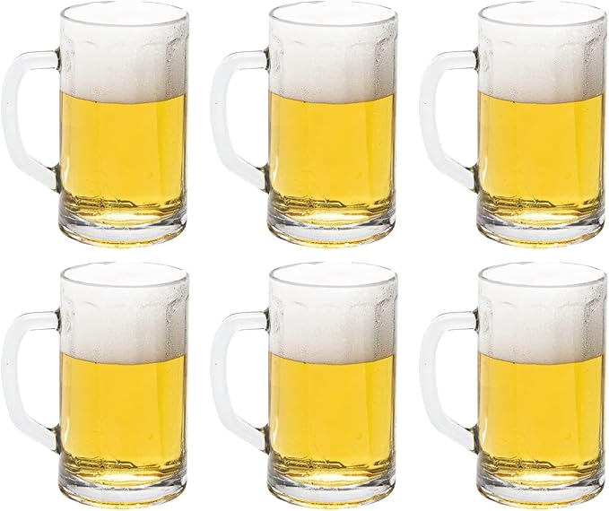 Vikko Beer Mug, Set of 6 Glass Beer Mugs, 13.5 Ounce, Dishwasher Safe Durable Drinking Glass for Craft Brews, Beer or Water