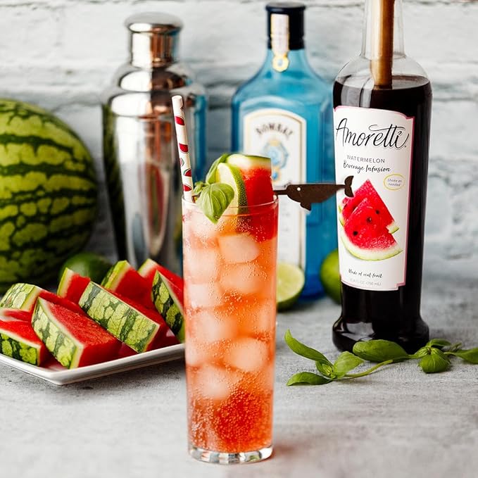 Amoretti - Watermelon Beverage Infusion, 94 Servings Per Bottle (750 ml) - Drink Mix & Water Enhancer with Pump for Flavoring Cocktails, Waters, Teas, and other Beverages, Preservative Free