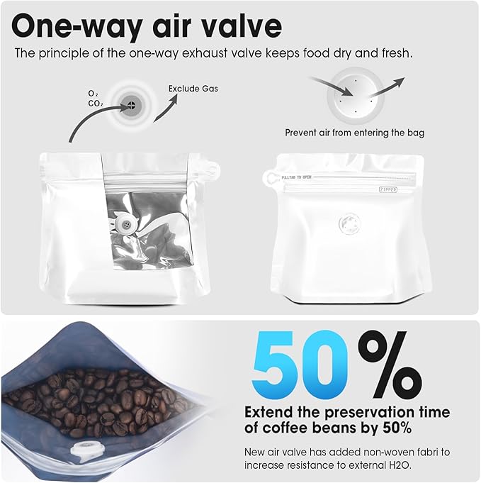 8oz 1/2 lb 60pcs Coffee Bags with Valve,Vented Coffee Bag Barrier Bag Store Bags Coffee Packaging Storage Pouches Stand-up Bag for Food Diamond Shaped Need to Use Heat Sealing Machine （White）