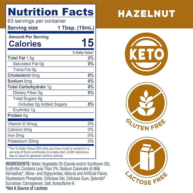 SPLENDA Sugar Free Hazelnut Coffee Creamer, 32 Fl Oz. (Pack of 2)