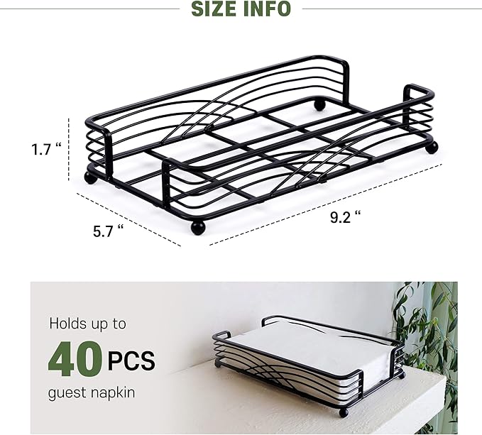 Black Guest Towel Holder Tray for Bathroom – Disposable Paper Hand Towel Holder, Rectangle Napkin Organizer for Powder Room, Modern Guest Napkin Holder for Bathroom Countertop Use