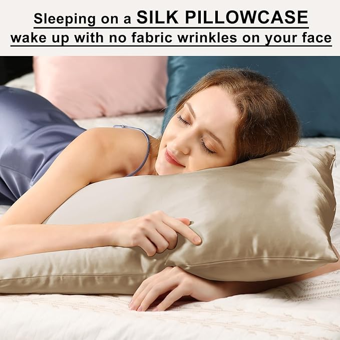 Ravmix Silk Pillow Cases with Zipper, 21momme Mulberry Silk Pillowcase for Hair Skin Health, Soft Smooth Breathable Cool Pillow Cover for Beauty Sleep with Gift Box 1PC(Standard 20"x26", Taupe)