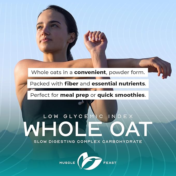 Muscle Feast Whole Oat Powder All Natural and Complex Carb Oat Fiber - Non-GMO, Vegan Powdered Oats Slow Digesting Carbohydrate Powder - Supports Steady Energy - Unflavored, 8lb
