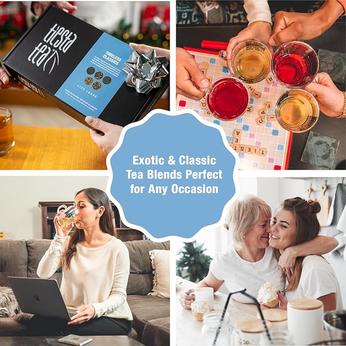Tiesta Tea - Classic Loose Leaf Tea Gift Box, High to Non-Caffeinated Assorted Blends, 5 Pouches of Hot & Iced Variety Pack, English Breakfast, Green, Chai, Lavender & Herbal