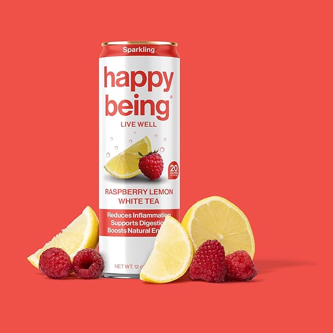Happy Being Sparkling Nutrient-Rich Sampler Pack White Tea – Infused with Turmeric, Elderberry, Vitamin D3, Caffeine Free, Plant-Based, Low Calorie & Low Sugar Drinks, 12oz (16 Pack)