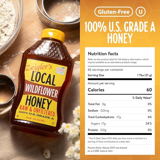 Zeigler's Wildflower Honey, 32 Oz – 100% Natural, Raw & Unfiltered, Georgia Grown Certified – Pure Southern Honey – Great for Tea, Baking, Yogurt, Toast