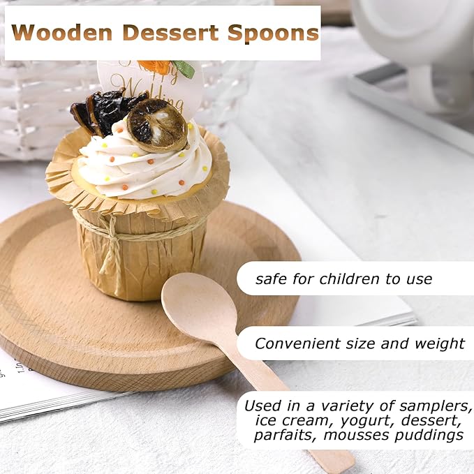 HANSGO Mini Wooden Cutlery Spoons, 6.25inch Small Spoons for Eating Tinny Ice Cream Dessert Tableware for Chocolate Cake Honey Jam Party Favors