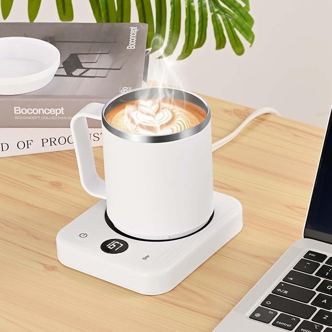 Waipfaru Coffee Mug Warmer & Mug Set for Desk, Heated Coffee Cup Warmer with Auto Shut Off, Electric Self Heating Mug & 3 Temperature Control Smart Mug for Office, Home and Travel, White