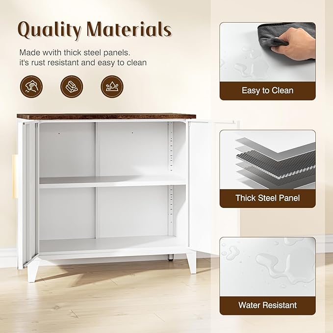 Letaya Metal Storage Cabinet with 2 Doors and Shelves 16" Dx 32" Wx30 H,Small Buffet Sideboard Short Cabinet for Kitchen Dining,Office Credenza Locker Modern Coffee Bar,Entryway Bathroom(White)