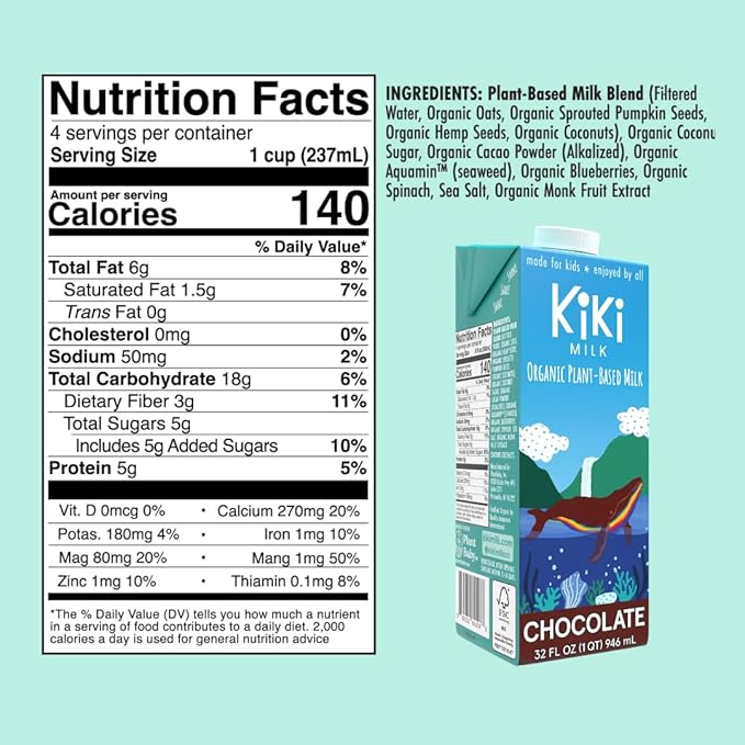 Kiki Milk Plant Based Milk - The Sample Kit (32 Fl Oz of Each) - Chocolate Milk + Unsweetened + Organic Original - Calcium & Magnesium Source - Gluten, Gum, GMO, Dairy, Soy & Glyphosate Free - Shelf Stable