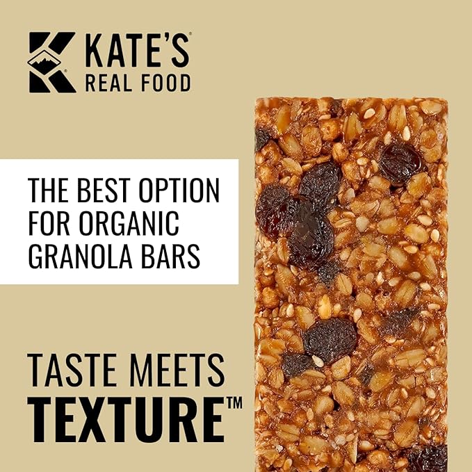 Kate’s Real Food Organic Granola Bars - Peanut Butter Milk Chocolate (2.2 oz, Pack of 12) Organic Energy Bars with Gluten Free Oats - Non GMO, Soy Free, Whole Grains, and All Natural - Healthy Snacks