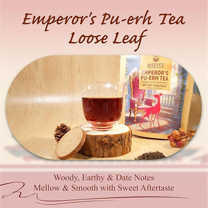 WT WEETEE Emperor's Pu-erh Tea, 228g Puerh Loose Leaf Tea, Aged Fermented Chinese Yunnan Dark Tea, Deeply Aromatic • Smooth & Full-Bodied