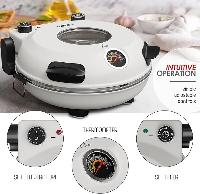 Eatex Electric Pizza Oven Indoor, 12 Inch Countertop Pizza Oven, Portable Stone Pizza Oven, Heats up to 790°F for Crispy Crust, Pizza Maker Machine for Home – Cream