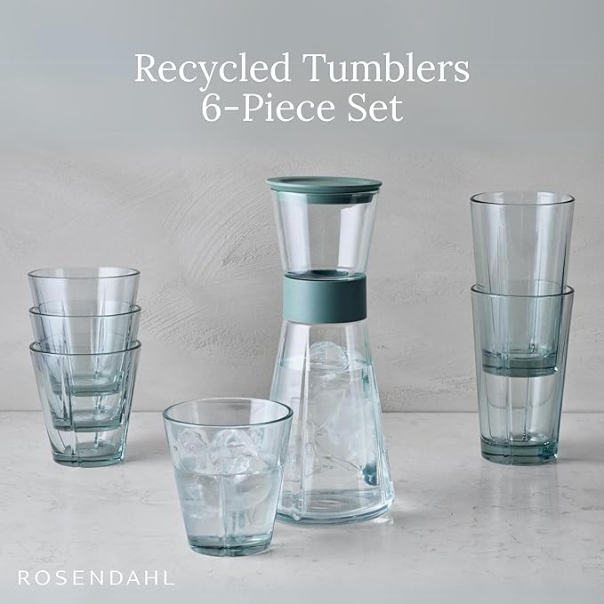 Rosendahl Grand Cru Recycled Glass Tumbler Set (Set of 6) - 4 x 8.8 Oz, 2 x 12.2 Oz - Lead-Free, Dishwasher Safe, Elegant Clear Glass Drinkware for Water, Juice, Coffee, Wine - Modern, Durable (Green)